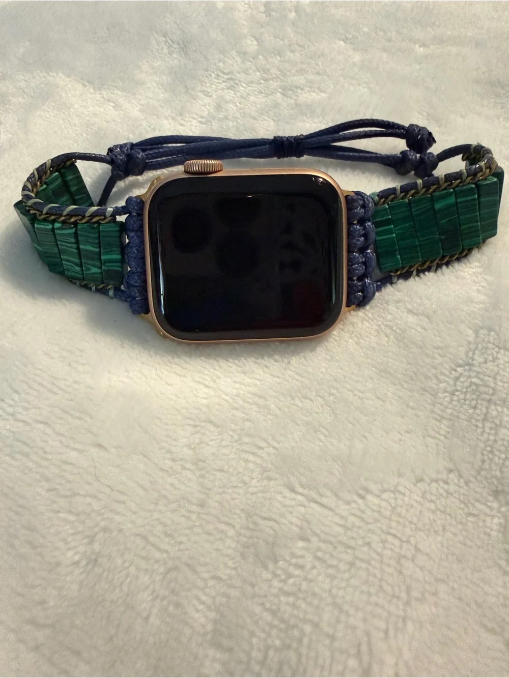 Cape Diablo Green and Navy Beaded Cord Bracelet with Gold Chain Trim